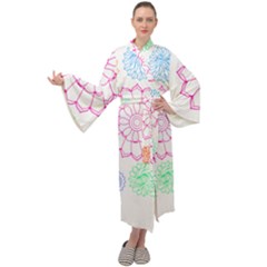 Flower Pattern T- Shirt Colorful Groovy Flower Pattern Outline T- Shirt Maxi Velour Kimono by maxcute