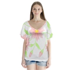 Flowers Lover T- Shirtflowers T- Shirt (5) V-neck Flutter Sleeve Top by maxcute