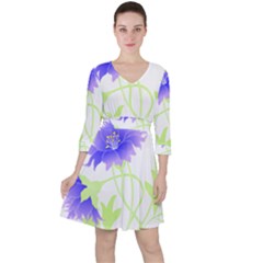 Flowers Pattern T- Shirtflowers T- Shirt Quarter Sleeve Ruffle Waist Dress by maxcute