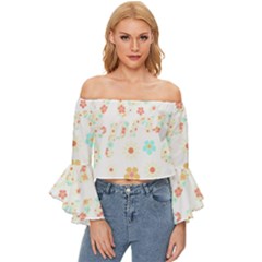 Hello Spring T- Shirt Hello Spring Trendy Easter Daisy Flower Cute Floral Pattern 3 Off Shoulder Flutter Bell Sleeve Top by maxcute