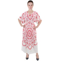 Intricate Mandala T- Shirt Shades Of Pink Floral Mandala T- Shirt V-neck Boho Style Maxi Dress