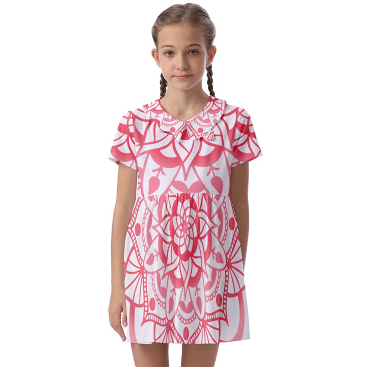Intricate Mandala T- Shirt Shades Of Pink Floral Mandala T- Shirt Kids  Asymmetric Collar Dress
