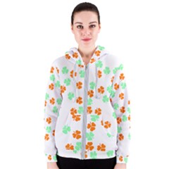 Irish T- Shirt Shamrock Pattern In Green White Orange T- Shirt Women s Zipper Hoodie