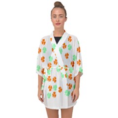 Irish T- Shirt Shamrock Pattern In Green White Orange T- Shirt Half Sleeve Chiffon Kimono