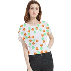 Irish T- Shirt Shamrock Pattern In Green White Orange T- Shirt Butterfly Chiffon Blouse