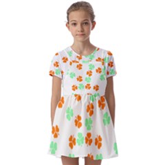 Irish T- Shirt Shamrock Pattern In Green White Orange T- Shirt Kids  Short Sleeve Pinafore Style Dress