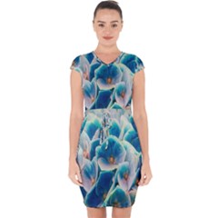 Hydrangeas-blossom-bloom-blue Capsleeve Drawstring Dress 