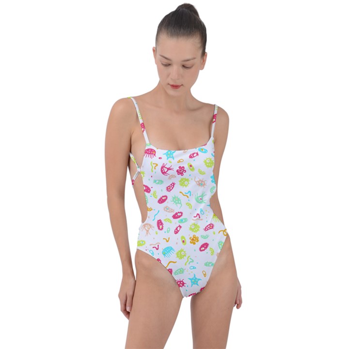 Mircobes T- Shirt Microbial Pattern T- Shirt Tie Strap One Piece Swimsuit