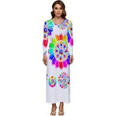 Rainbow Flowers T- Shirt Rainbow Psychedelic Floral Power Pattern T- Shirt Long Sleeve Velour Longline Maxi Dress by maxcute