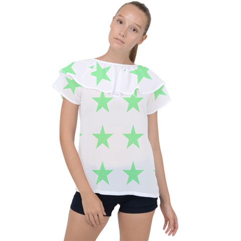 Stars T- Shirt Star Pattern - Green T- Shirt Ruffle Collar Chiffon Blouse by maxcute