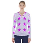 Stars T- Shirt Star Pattern - Pink T- Shirt V-Neck Long Sleeve Top