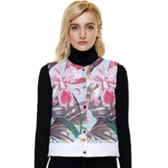 Tropical T- Shirt Tropical Sublime Floral T- Shirt Women s Short Button Up Puffer Vest by maxcute