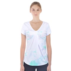Turquoise T- Shirt Blue And Turquoise Marble Splash Abstract Artwork T- Shirt Short Sleeve Front Detail Top by maxcute
