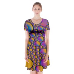 Bubble Color Short Sleeve V-neck Flare Dress by artworkshop