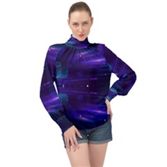 Abstract Colorful Pattern Design High Neck Long Sleeve Chiffon Top