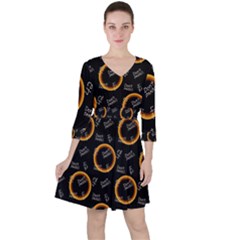 Abstract Pattern Background Quarter Sleeve Ruffle Waist Dress