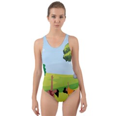 Mother And Daughter Yoga Art Celebrating Motherhood And Bond Between Mom And Daughter  Cut-out Back One Piece Swimsuit by SymmekaDesign