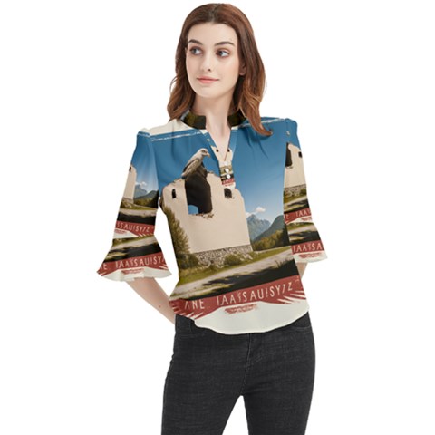  Us Ventag Eagles Travel Poster Graphic Style Redbleuwhite  Loose Horn Sleeve Chiffon Blouse by steakspro94