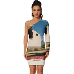  Us Ventag Eagles Travel Poster Graphic Style Redbleuwhite  Long Sleeve One Shoulder Mini Dress