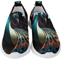Peacock Bird Feathers Colorful Texture Abstract Kids  Slip On Sneakers by Pakemis