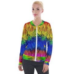 Colour Background Structure Lines Explosion Pop Velvet Zip Up Jacket by Pakemis
