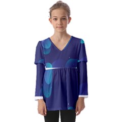 Abstract Blue Texture Space Kids  V Neck Casual Top by Ravend