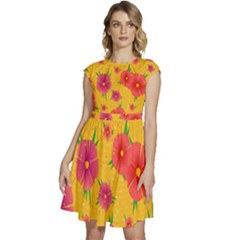 Background Flowers Floral Pattern Cap Sleeve High Waist Dress by Ravend