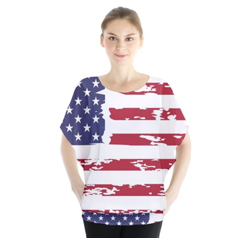 America Unite Stated Red Background Us Flags Batwing Chiffon Blouse by Jancukart