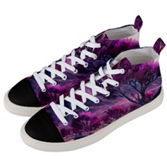 Landscape Landscape Painting Purple Purple Trees Men s Mid-top Canvas Sneakers