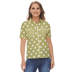Lime Green Polka Dots Women s Short Sleeve Double Pocket Shirt