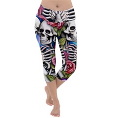 Floral Skeletons Lightweight Velour Capri Yoga Leggings by GardenOfOphir