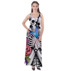 Floral Skeletons Sleeveless Velour Maxi Dress by GardenOfOphir