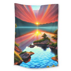 Sunset Over A Lake Large Tapestry by GardenOfOphir