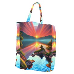 Sunset Over A Lake Giant Grocery Tote by GardenOfOphir