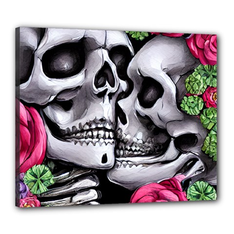 Black Skulls Red Roses Canvas 24  X 20  (stretched) by GardenOfOphir