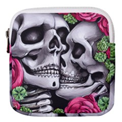 Black Skulls Red Roses Mini Square Pouch by GardenOfOphir