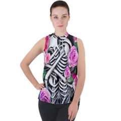 Floral Skeletons Mock Neck Chiffon Sleeveless Top by GardenOfOphir