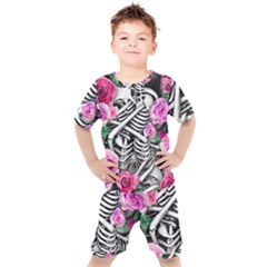 Floral Skeletons Kids  Tee And Shorts Set by GardenOfOphir