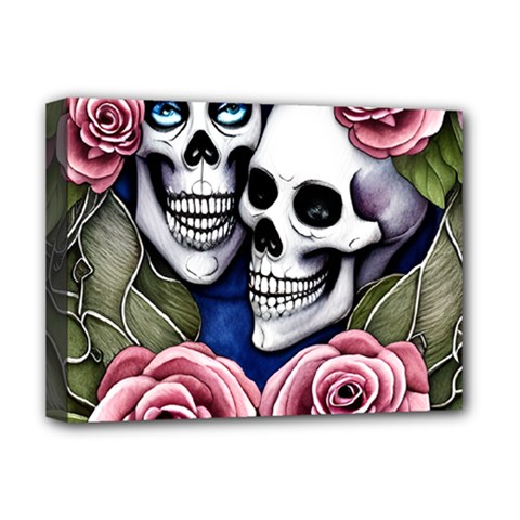 Skulls And Flowers Deluxe Canvas 16  X 12  (stretched)  by GardenOfOphir