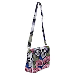 Skulls And Flowers Shoulder Bag With Back Zipper by GardenOfOphir