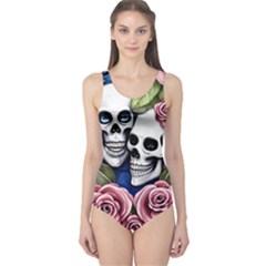Skulls And Flowers One Piece Swimsuit by GardenOfOphir