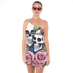 Skulls And Flowers One Soulder Bodycon Dress by GardenOfOphir