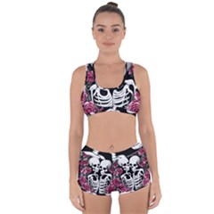 Black And White Rose Sugar Skull Racerback Boyleg Bikini Set by GardenOfOphir