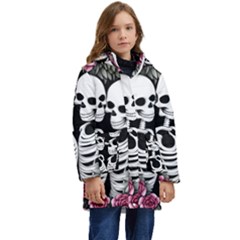 Black And White Rose Sugar Skull Kid s Hooded Longline Puffer Jacket by GardenOfOphir