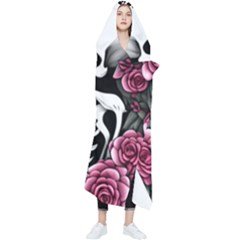 Black And White Rose Sugar Skull Wearable Blanket by GardenOfOphir
