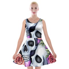 Floral Skeletons Velvet Skater Dress by GardenOfOphir
