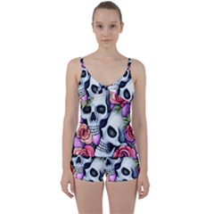 Floral Skeletons Tie Front Two Piece Tankini by GardenOfOphir
