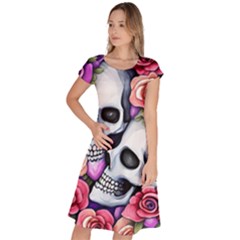 Floral Skeletons Classic Short Sleeve Dress by GardenOfOphir