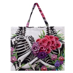 Gothic Floral Skeletons Zipper Large Tote Bag by GardenOfOphir
