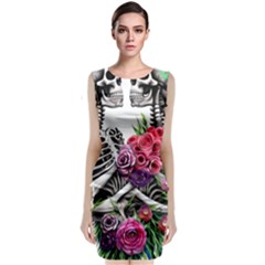 Gothic Floral Skeletons Sleeveless Velvet Midi Dress by GardenOfOphir